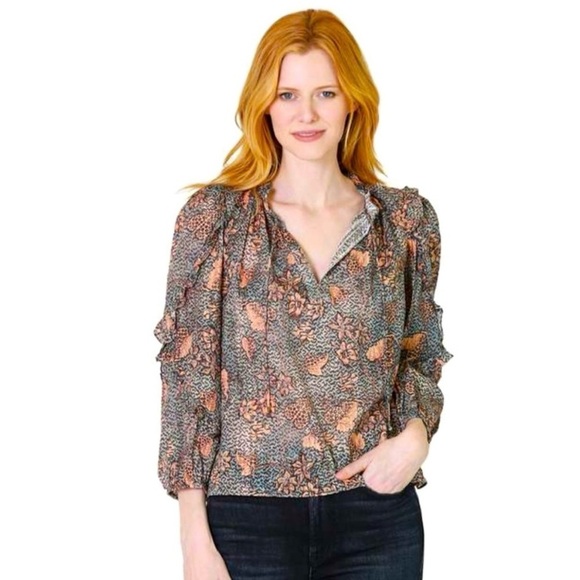 NWOT Ulla Johnson Manet Cotton Ruffle Floral Blouse Aegean Blue Sz 8 Medium - Picture 5 of 15